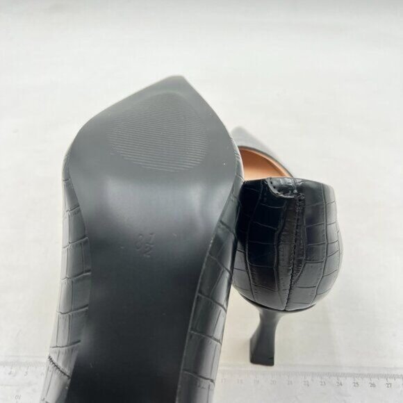 FOWT Simple Solid Croc-Embossed Pointed Toe Black Pumps for Women Black Shoes - Picture 6 of 8